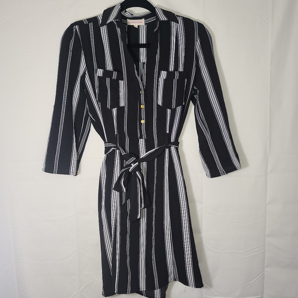 Stylish Black dress with white stripes comes with a belt